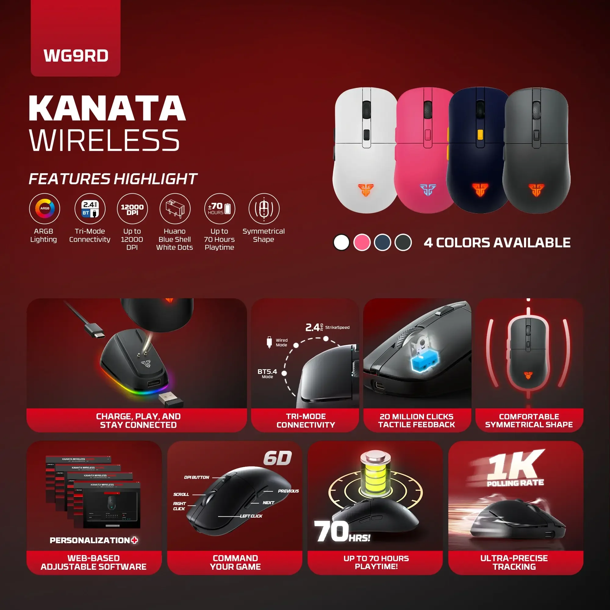 ماوس ألعاب لاسلكي Fantech KANATA WG9RD - Thumbnail 5
