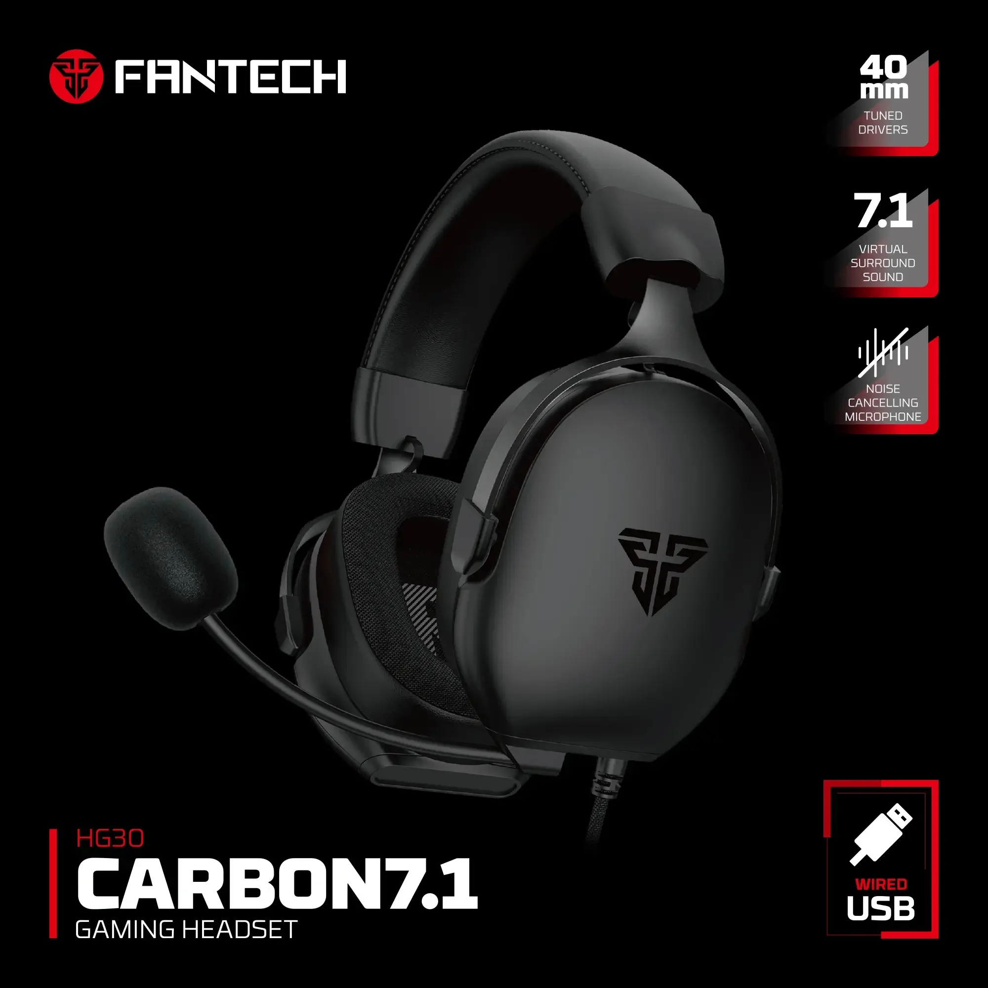 سماعة رأس سلكية Fantech HG30 Carbon للألعاب بصوت ممتاز - أسود - Thumbnail 3