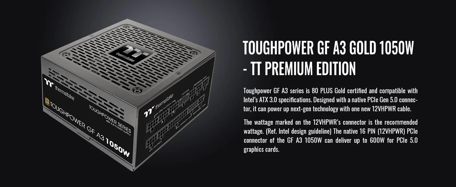 Thermaltake Toughpower GF A3 1050W 80 Plus Gold Fully Modular ATX 3.0 Power Supply - Thumbnail 8