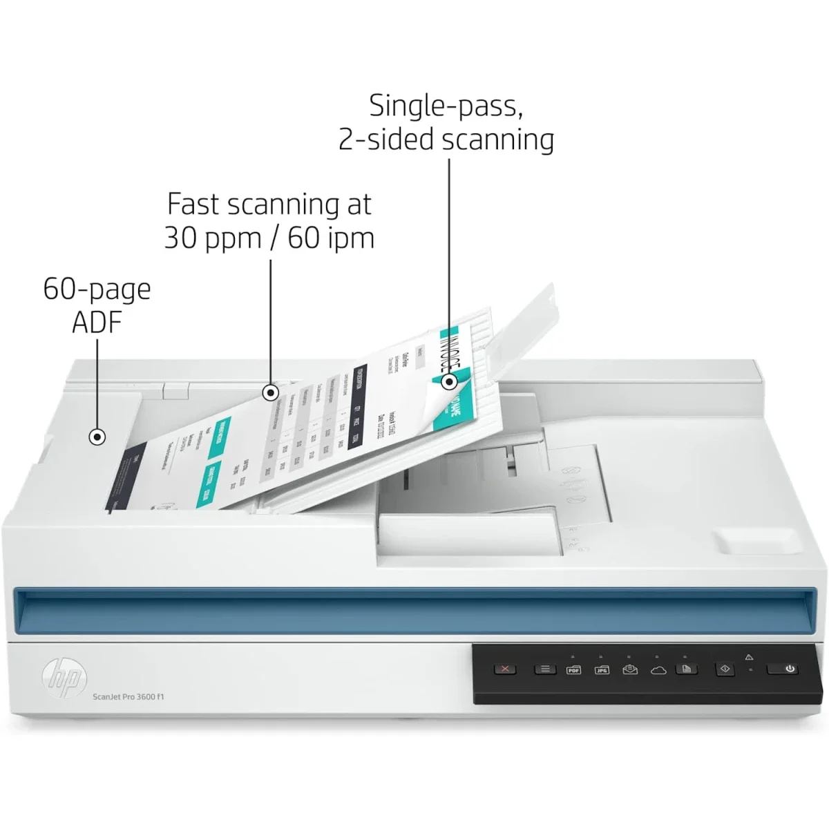 ماسح ضوئي HP ScanJet Pro 3600 f1 مزدوج الوجهين بسرعة 30 صفحة/دقيقة ومغذي تلقائي 60 ورقة - Thumbnail 3