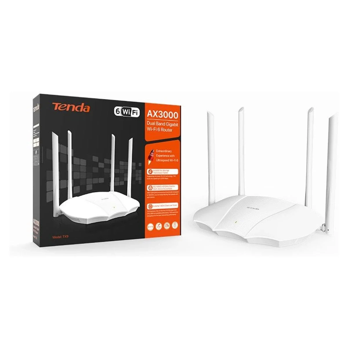Tenda TX9 AX3000 Wi-Fi 6 Dual-Band Gigabit Router, White