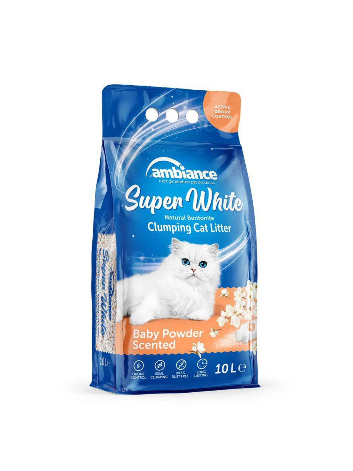 رمل بنتونيت Super White برائحة بودرة الأطفال 10 لتر