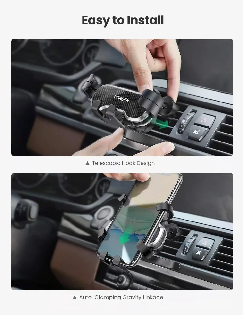 Ugreen 80871 Air Vent Car Phone Holder with Automatic Gravity Locking - Image 2