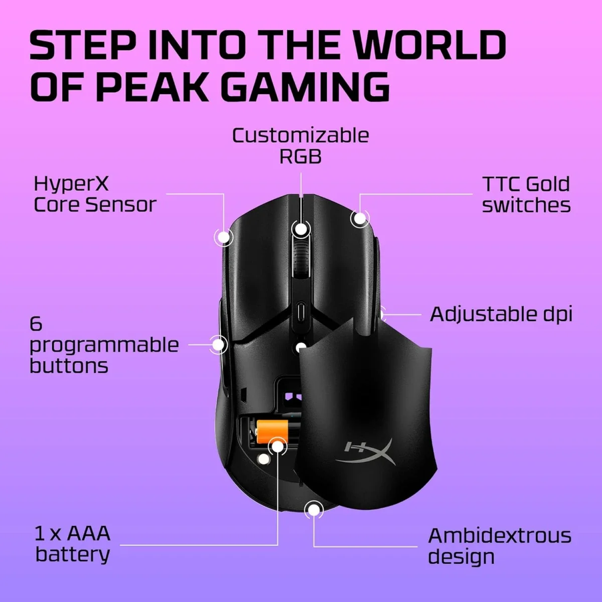ماوس ألعاب HyperX Pulsefire Haste 2 Core لاسلكي وبلوتوث 59 جم أسود - Thumbnail 9