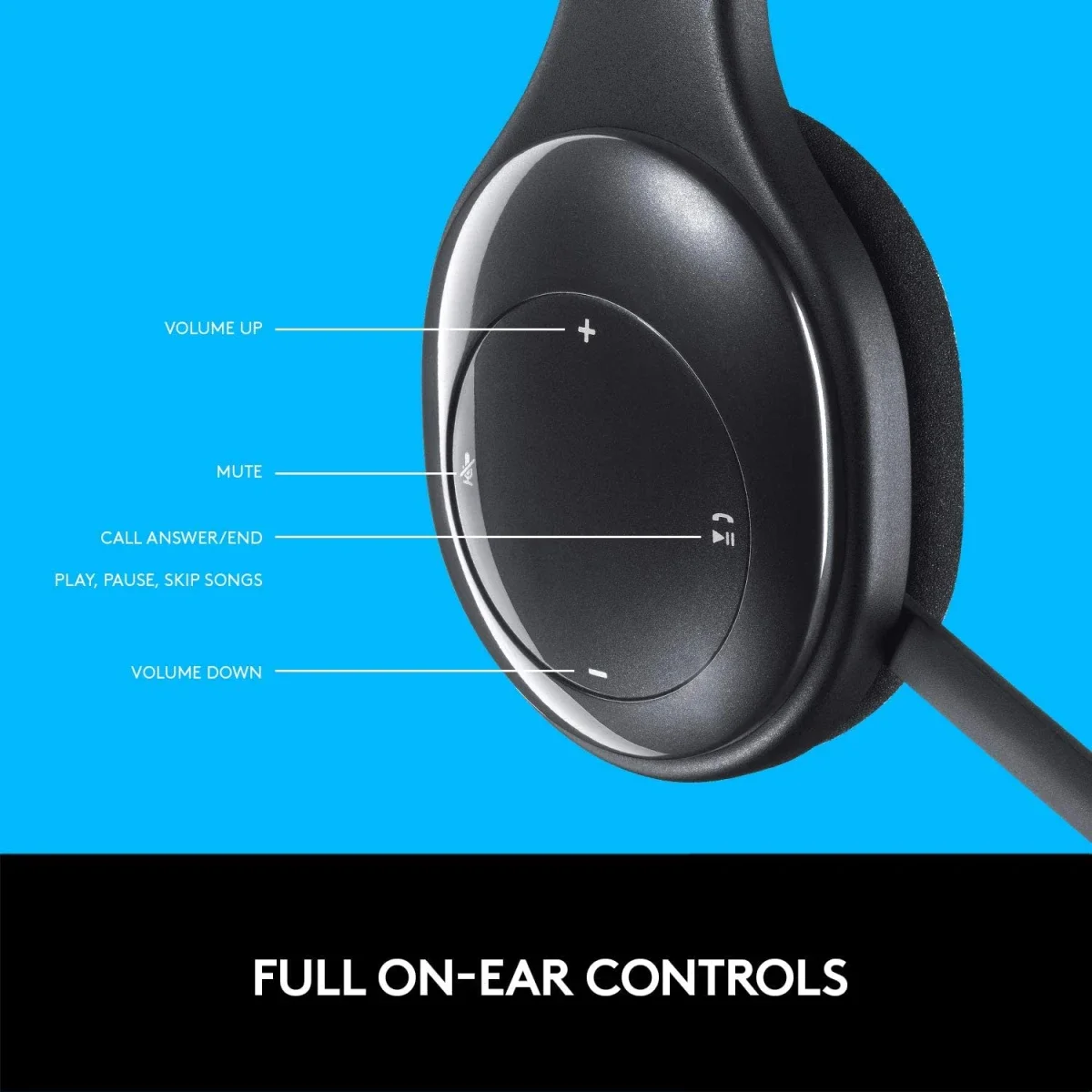 سماعة رأس لاسلكية Logitech H800 بتقنية Bluetooth مع ميكروفون عازل للضوضاء، أسود - Thumbnail 6