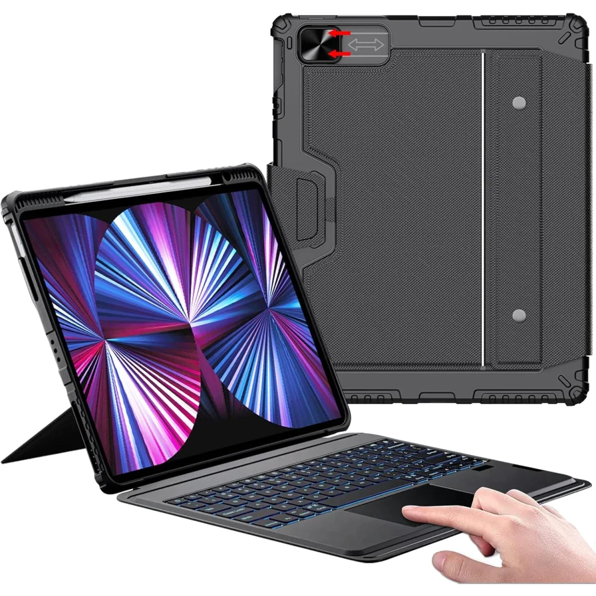 جراب لوحة مفاتيح Nillkin لجهاز iPad Air 13 إنش مع لوحة مفاتيح لاسلكية مضيئة قابلة للفصل ولوحة تتبع وحامل قلم - أسود