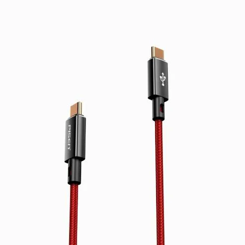 كيبل Pisen CC-PD12-1000 Platinum مضفر USB-C إلى USB-C، 60 واط، 1 متر، أحمر