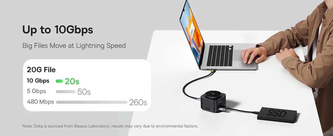 موزع USB-C Baseus MagPro Series II 7 في 1 مع شاحن لاسلكي Qi2 بقدرة 15W ومنفذ HDMI بدقة 4K@60Hz وشحن PD بقدرة 100W وسرعة 10Gbps وقارئ بطاقات SD - أسود - Image 16