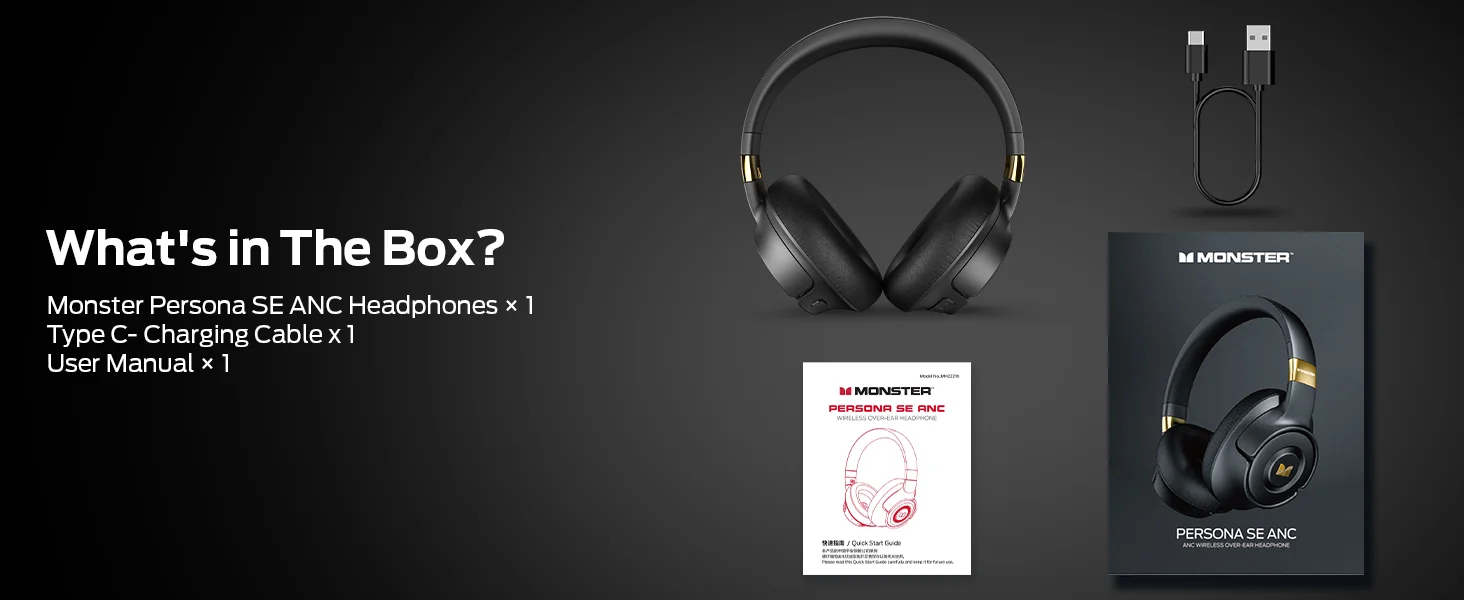 Monster Persona SE ANC Wireless Over-Ear Headphones, Bluetooth 5.4, 60H Playtime, Black - Thumbnail 19