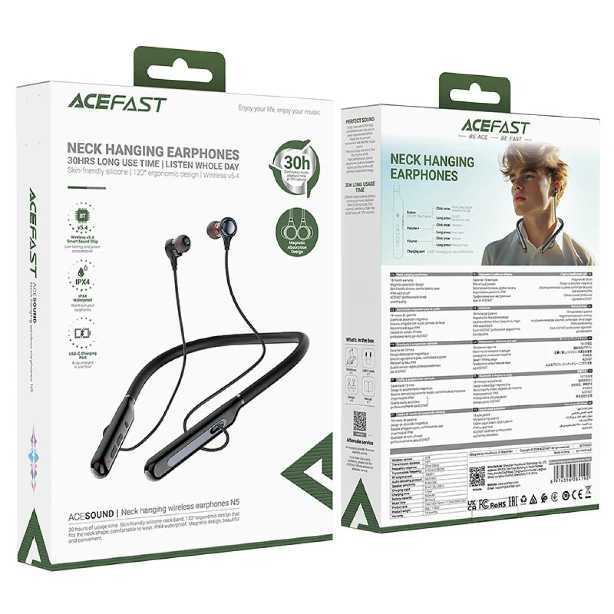 سماعات رقبة لاسلكية ACEFAST N5 بوقت تشغيل 30 ساعة وBluetooth 5.4 ومقاومة IPX4 - Thumbnail 4