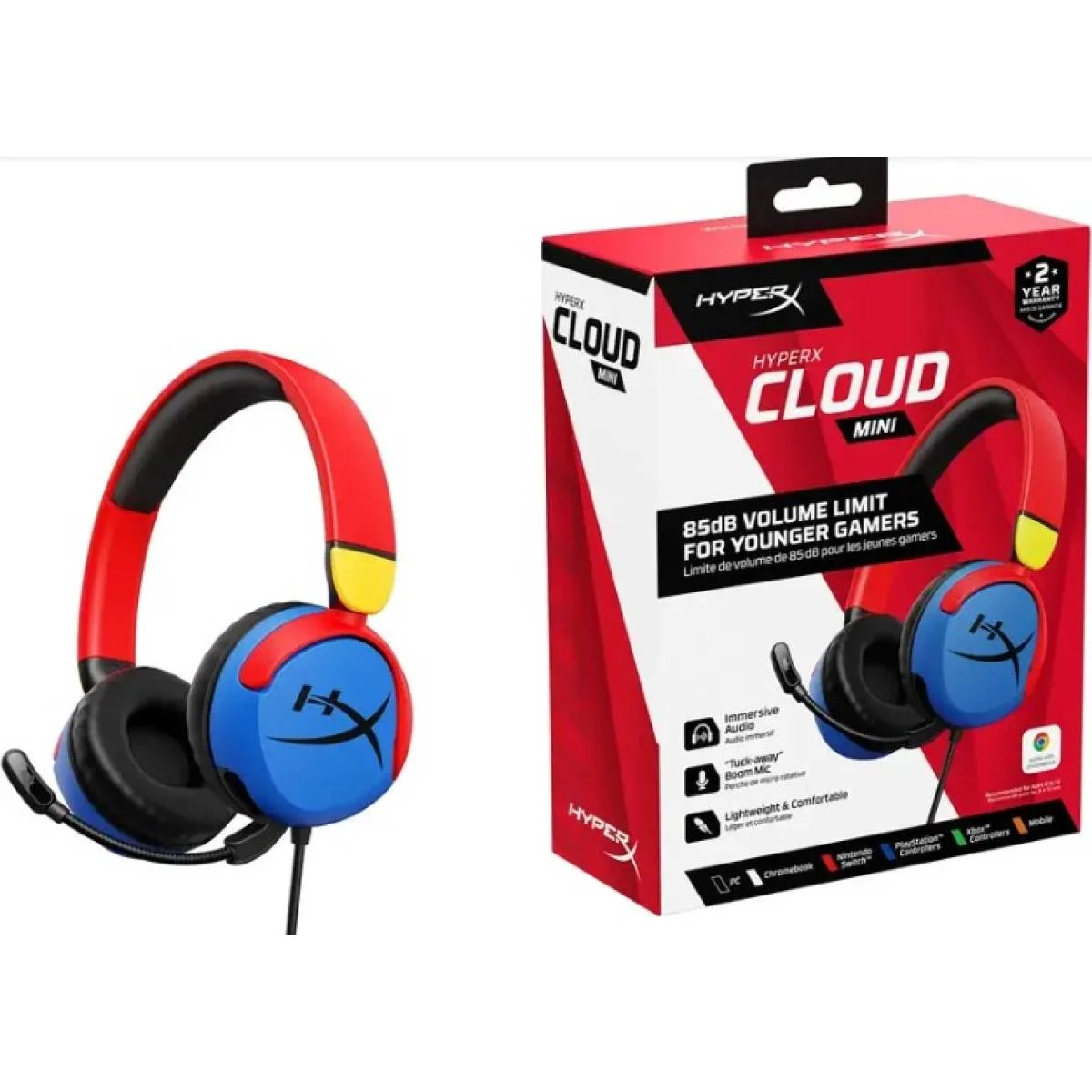 Hyper X Cloud Mini Wired On-Ear Gaming Headset for Kids with 30mm Drivers - Multicolor
