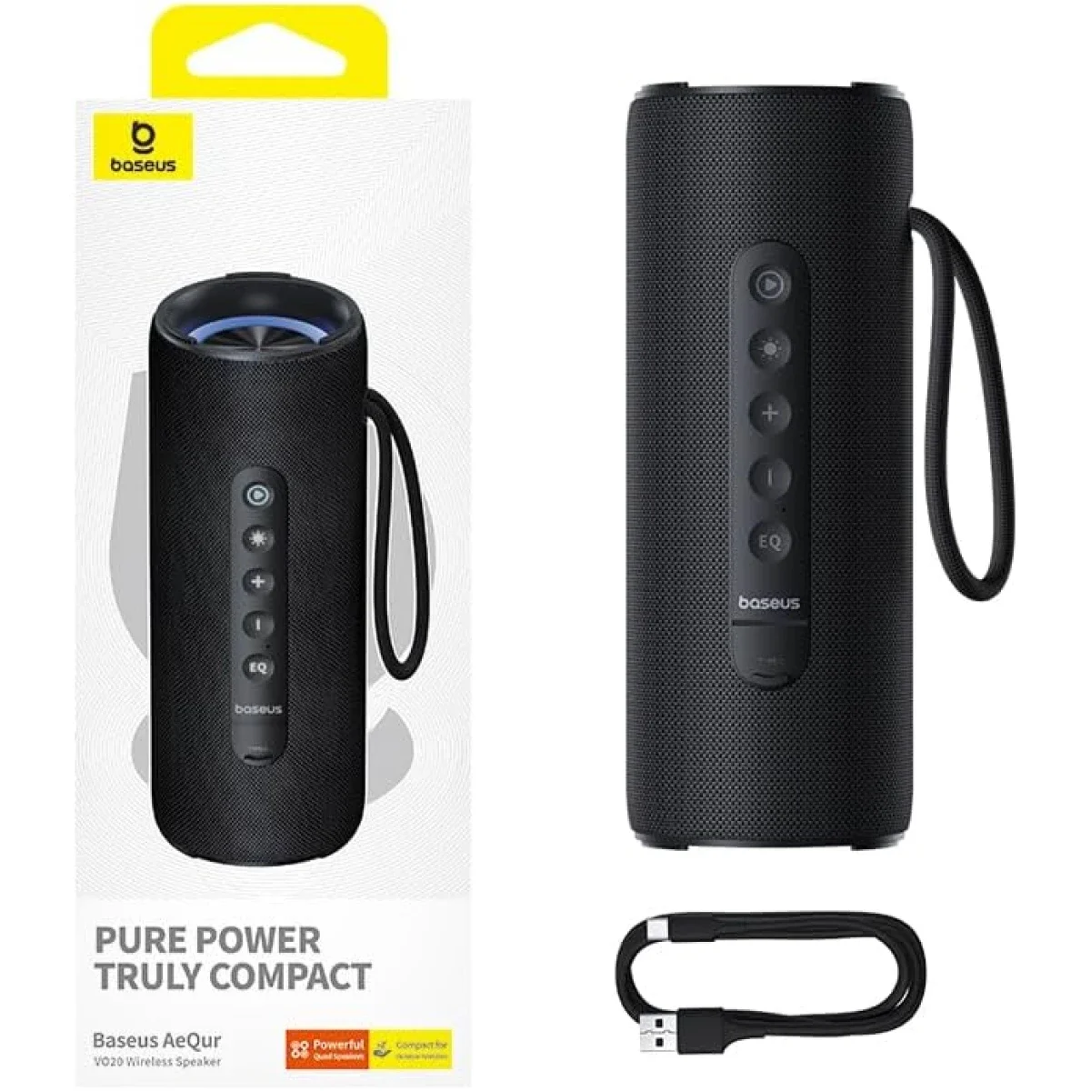 مكبر صوت Baseus AeQur Series VO20 بلوتوث مع إضاءة RGB، 15 واط، تشغيل حتى 15 ساعة - أسود - Image 7