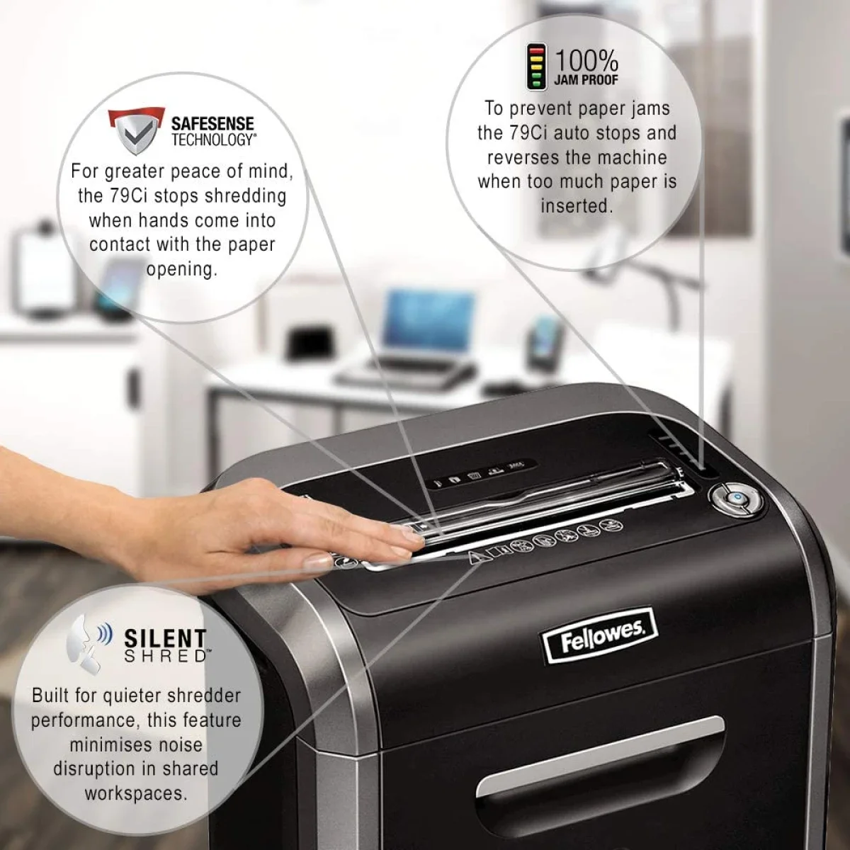 آلة تمزيق مستندات Fellowes Powershred 79Ci بقص متقاطع، سعة 16 ورقة، أسود/فضي داكن - Thumbnail 3
