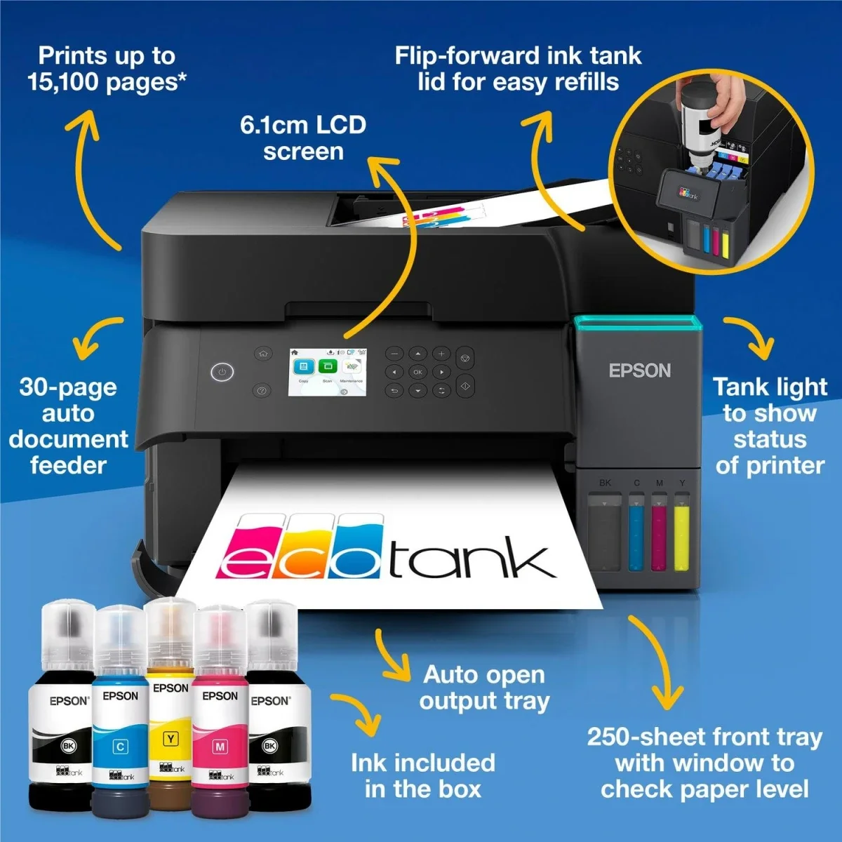 EPSON EcoTank L6370 A4 Wi-Fi Duplex All-in-One Ink Tank Printer, Heat-Free Technology, Up to 8,500-Page Ink Yield for Small & Mid-Sized Businesses - Image 7
