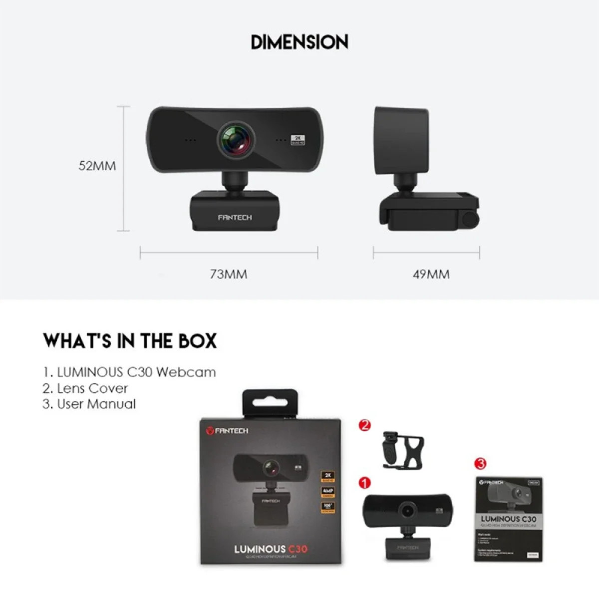 Fantech LUMINOUS C30 2K QHD 4MP USB Webcam with Microphone - Image 6