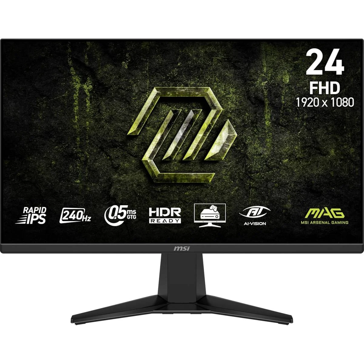 MSI 23.8-inch Flat Rapid IPS FHD Gaming Monitor, 240Hz, 0.5ms, HDR Ready, FreeSync Premium, HDMI 2.0b & DisplayPort 1.2a, 3-Year Warranty – MAG 245F X24