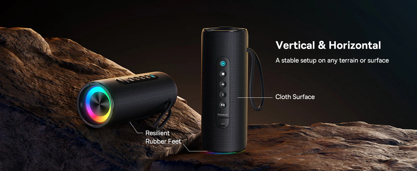 مكبر صوت Baseus AeQur Series VO20 بلوتوث مع إضاءة RGB، 15 واط، تشغيل حتى 15 ساعة - أسود - Image 11