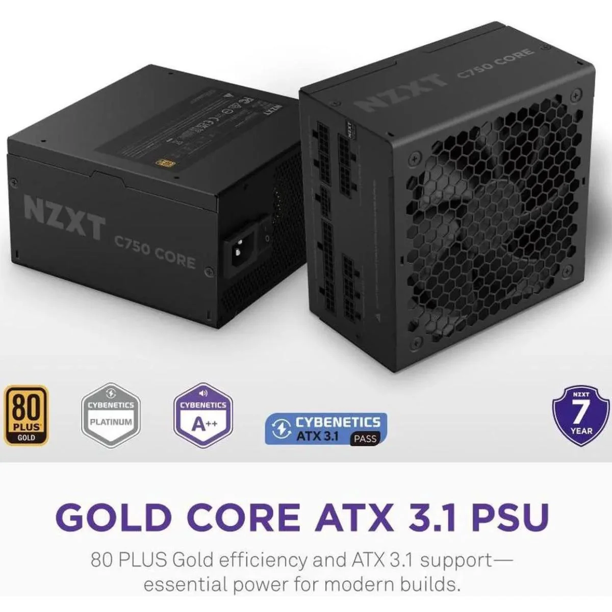 مزود طاقة NZXT C750 Gold Core بقدرة 750 واط 80 PLUS Gold معياري بالكامل ATX 3.1 أسود - Image 3
