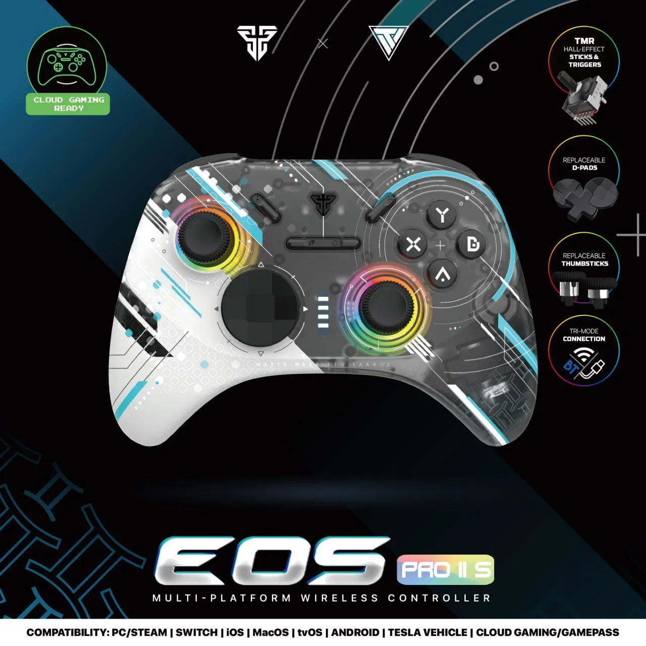يد تحكم ألعاب Fantech EOS Pro II S WGP15V2S لاسلكية بأزرار ميكانيكية - Geminus Black - Image 3