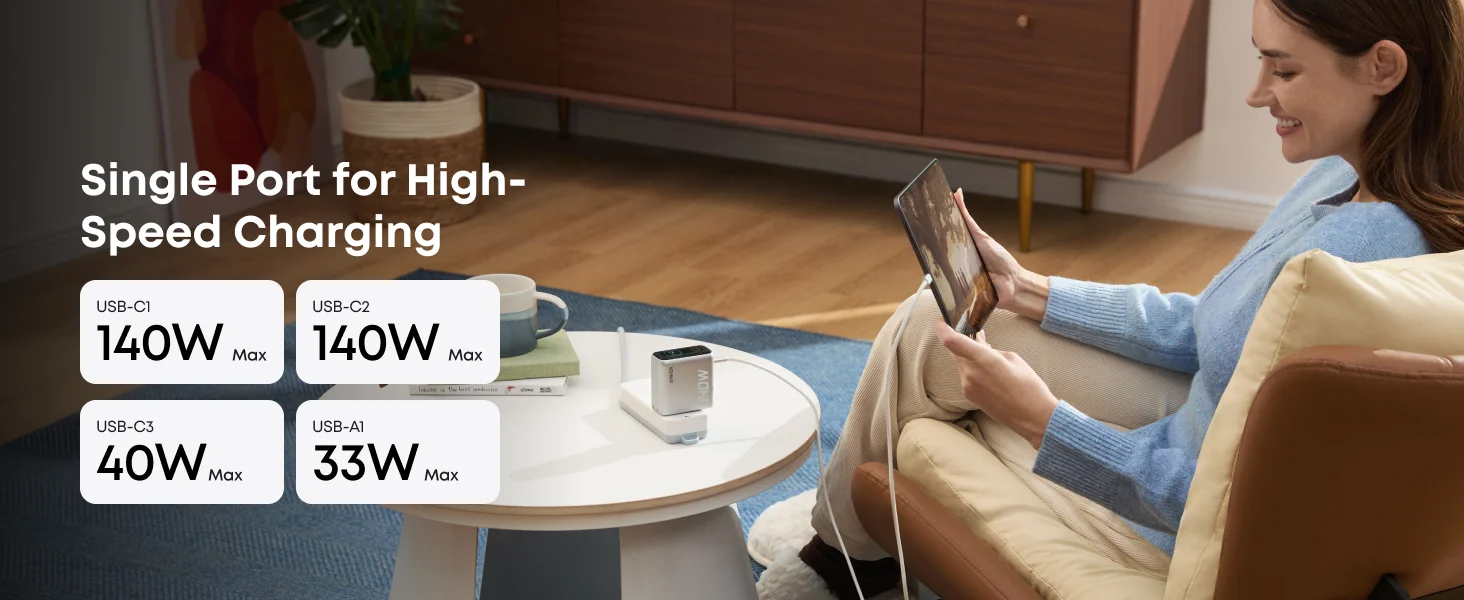 Anker 140W 4-Port GaN USB-C Charger with Smart Display, Black - Thumbnail 9