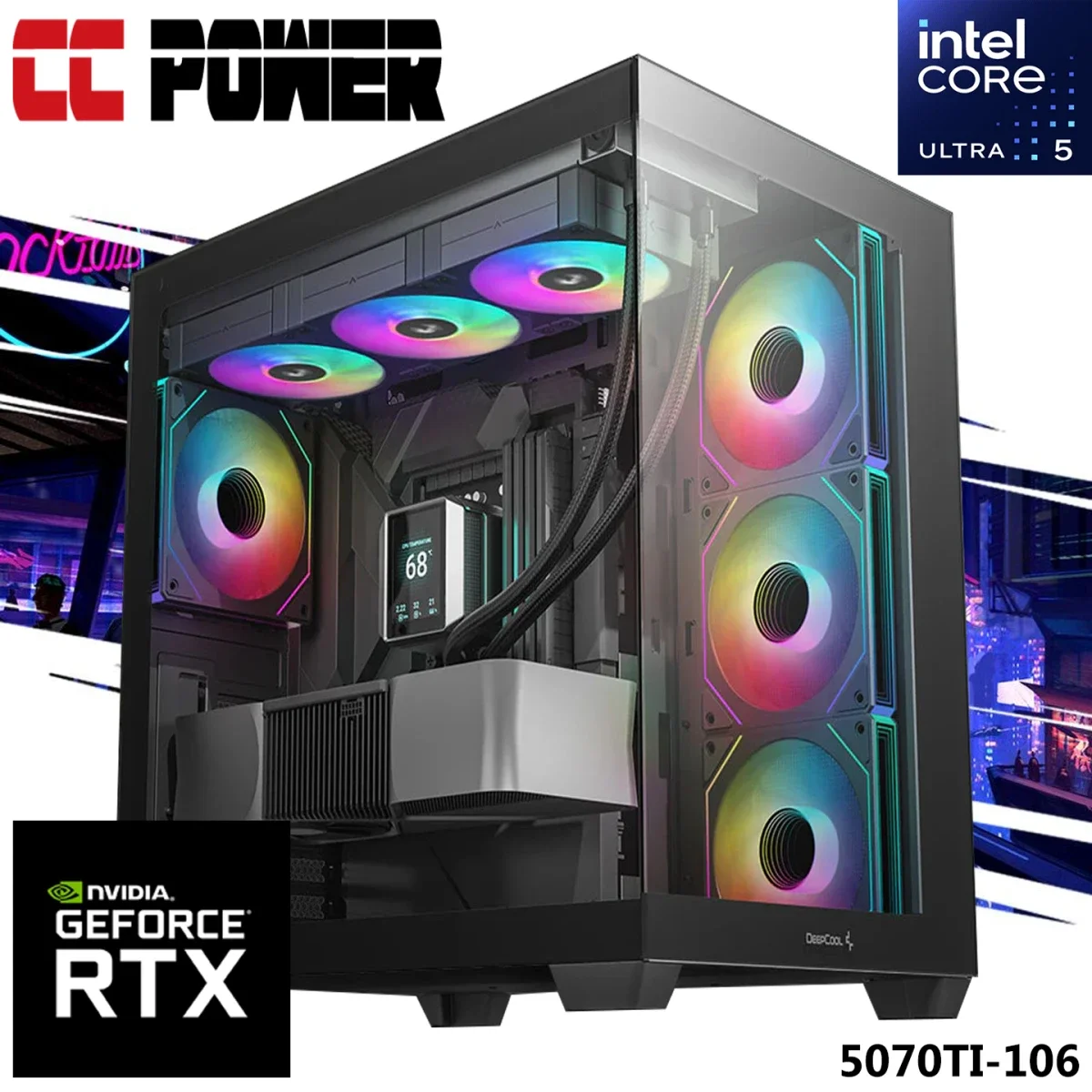 City Center Computers CC Power 5070TI-106 Gaming PC Intel Core Ultra 5 245K RTX 5070 Ti 32GB RAM 1TB SSD Liquid Cooler