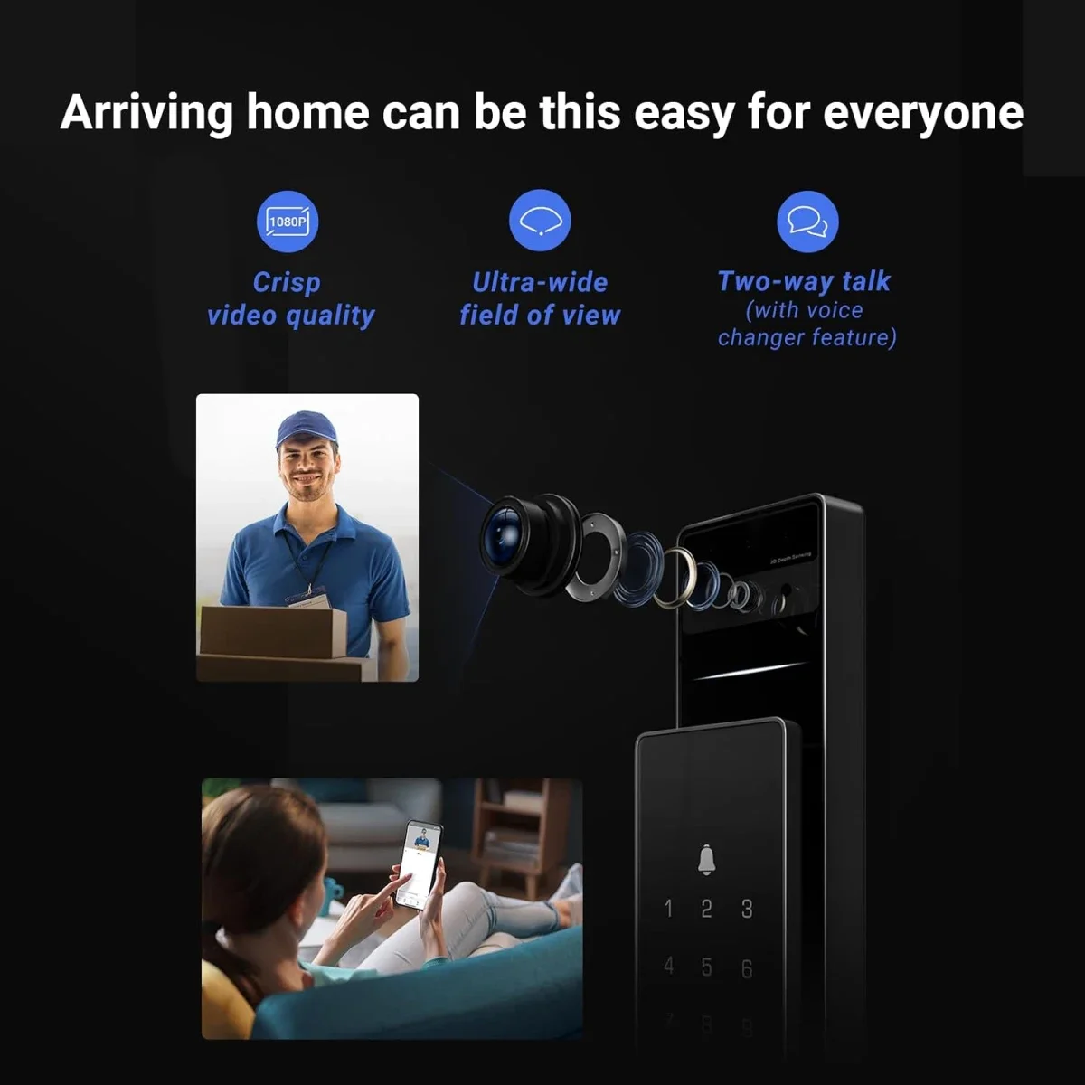 قفل باب ذكي Ezviz DL50FVS (6068) 8 في 1 بتعرّف ثلاثي الأبعاد على الوجه، ذاكرة 8GB، رؤية ليلية 2 متر وتحكم عبر التطبيق - Thumbnail 3