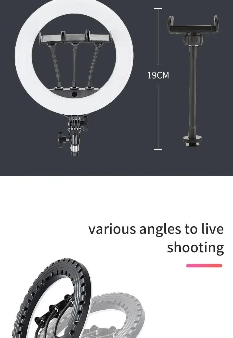 إضاءة حلقية LED Jmary FM-14R مقاس 14 إنش للبث المباشر والتصوير - أسود - Image 20