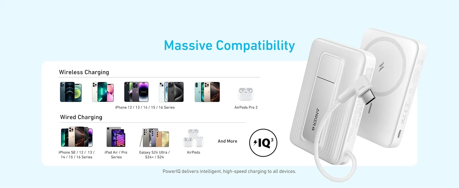 Anker Zolo 10000mAh Magnetic Power Bank with 30W Fast Charging, Built-In USB-C Cable & Stand - Blue - Thumbnail 19