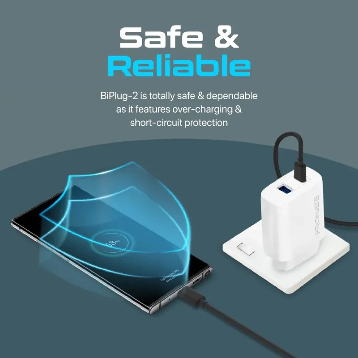 شاحن حائط Promate BiPlug-2 ثنائي المنافذ USB-C وUSB-A بقدرة 17 واط قابس أوروبي - أبيض - Thumbnail 5