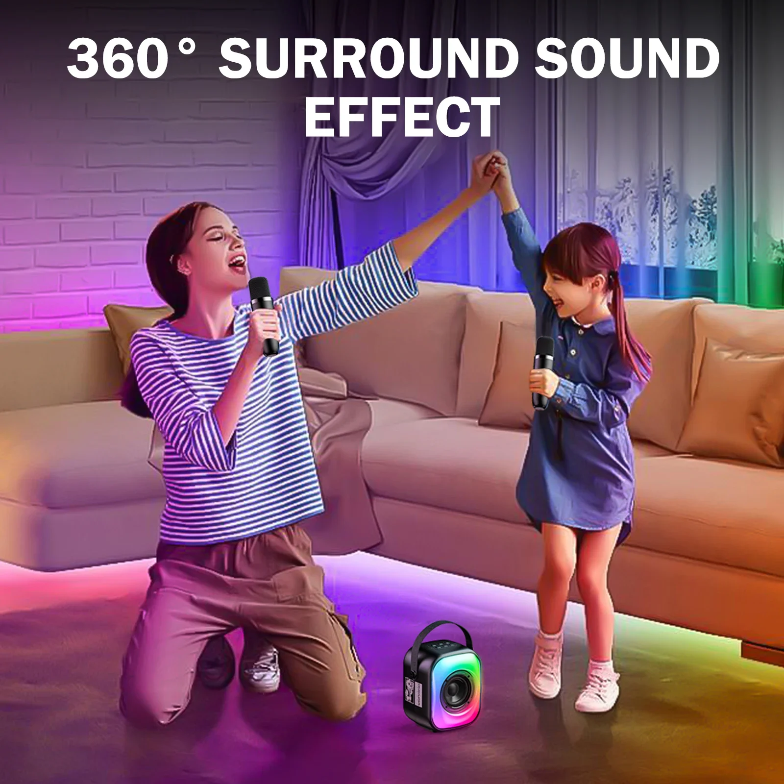 ONIKUMA L7 RGB Bluetooth Karaoke Speaker with 2 Microphones - Beige - Image 17
