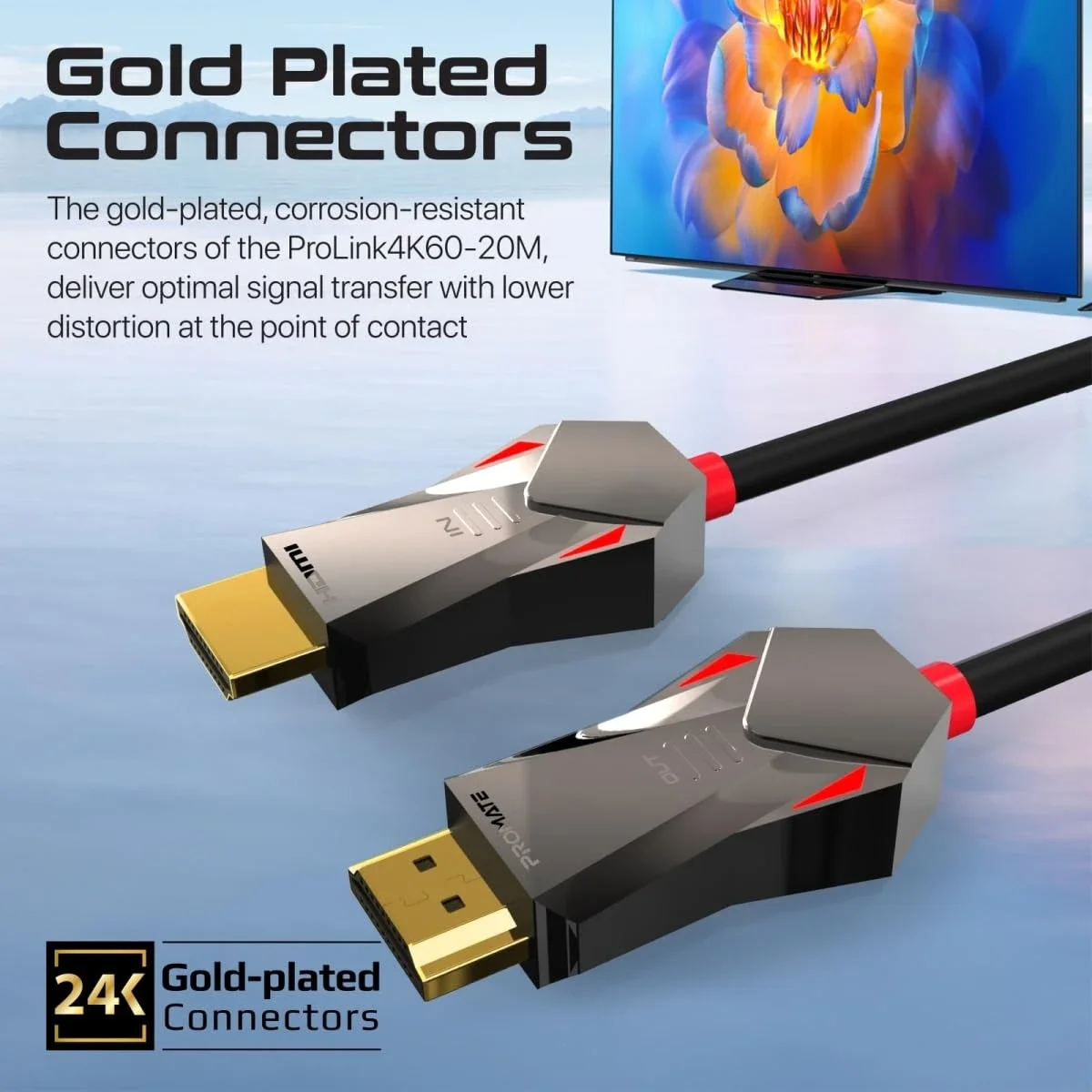 كابل HDMI 2.0 فايبر أوبتك Promate ProLink4K60-10M بدقة 4K@60Hz بسرعة 18Gbps بطول 10 متر ومطلي بالذهب - Image 7