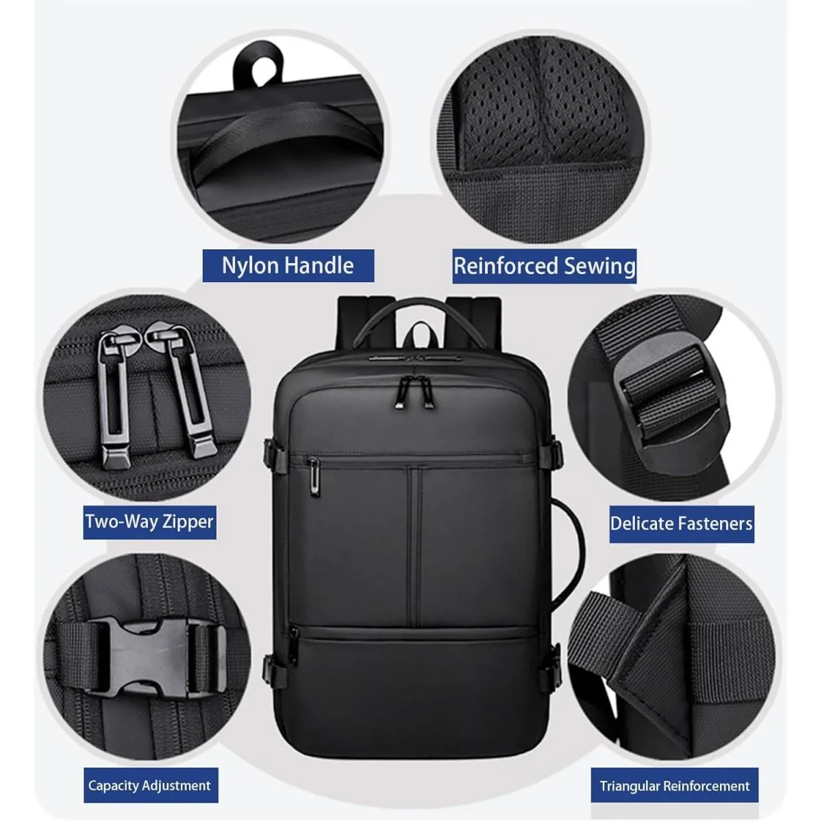 حقيبة ظهر DTBG D-9902W للابتوبات حتى 17 إنش، 40 لتر، منفذ شحن USB، مقاومة للماء، أسود - Image 7