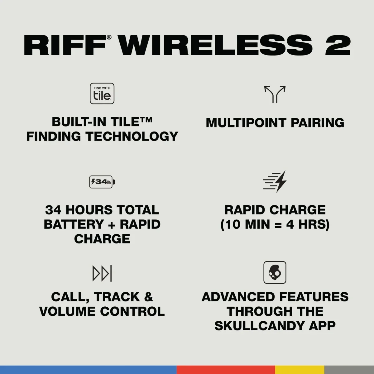 سماعات رأس Skullcandy Riff 2 لاسلكية فوق الأذن بعمر بطارية 34 ساعة - Thumbnail 4