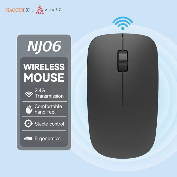 AJAZZ NJ06 Wireless Optical Mouse, Plug and Play, Wide Compatibility, Black - Thumbnail 7
