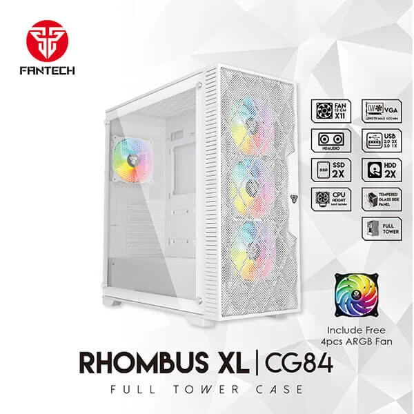 Fantech RHOMBUS XL CG84 Mid-Tower PC Case White - Thumbnail 2