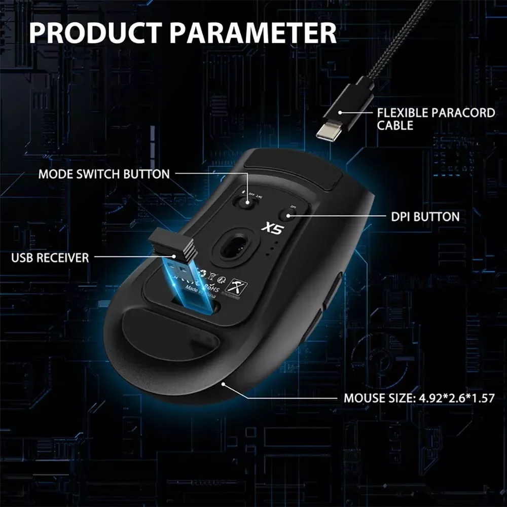 ATTACK SHARK X5 Wireless Gaming Mouse - Black - Thumbnail 3