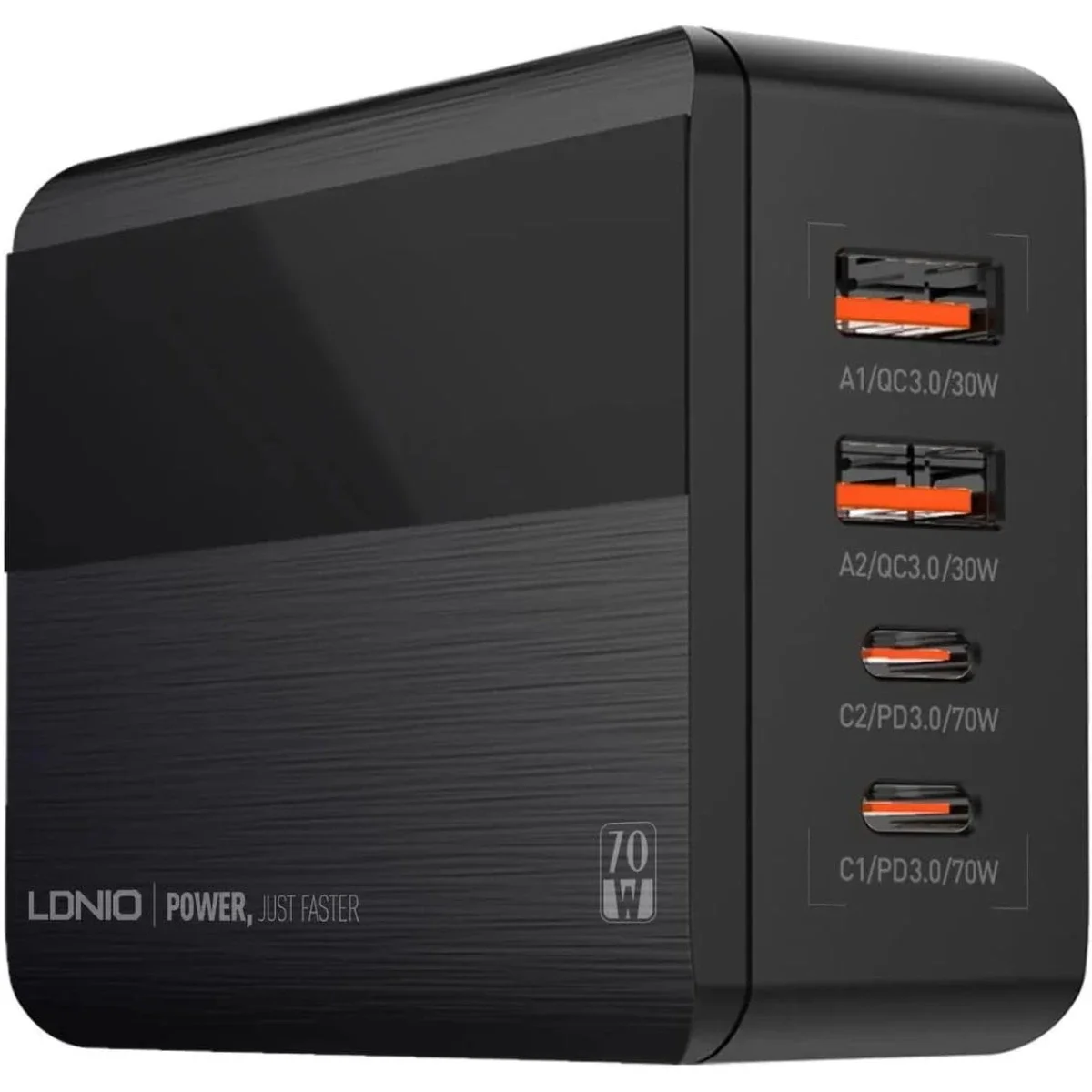 LDNIO A4808Q 70W GaN Desktop Charger with 4 USB Ports, Black