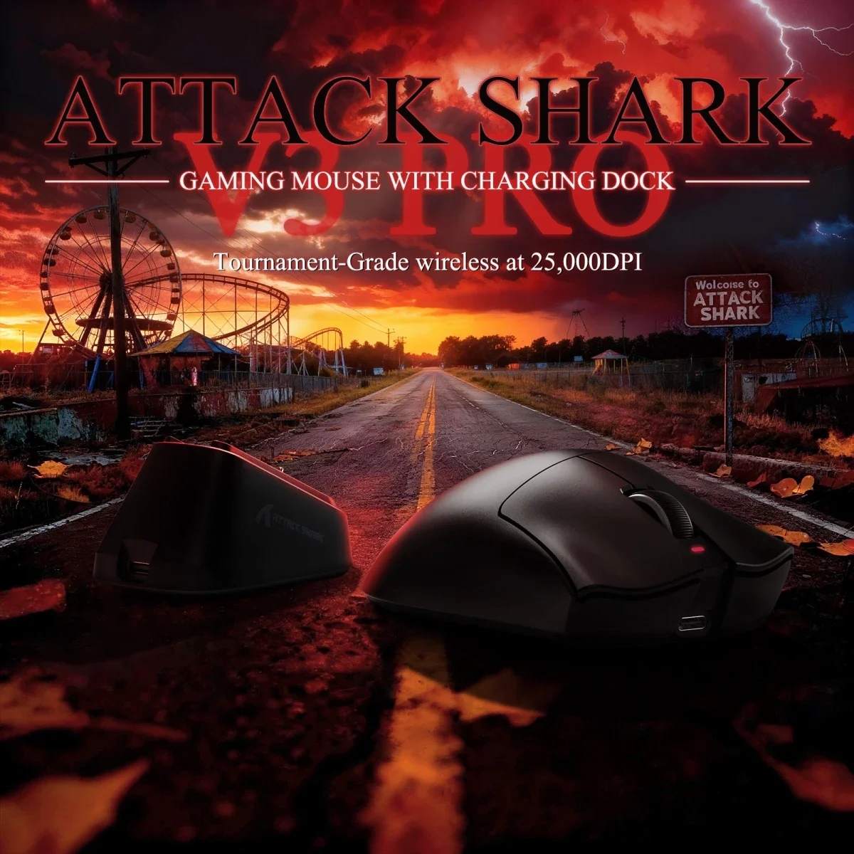ماوس ألعاب ATTACK SHARK V3 PRO لاسلكي ثلاثي الوضع أسود مع قاعدة شحن RGB - Image 3