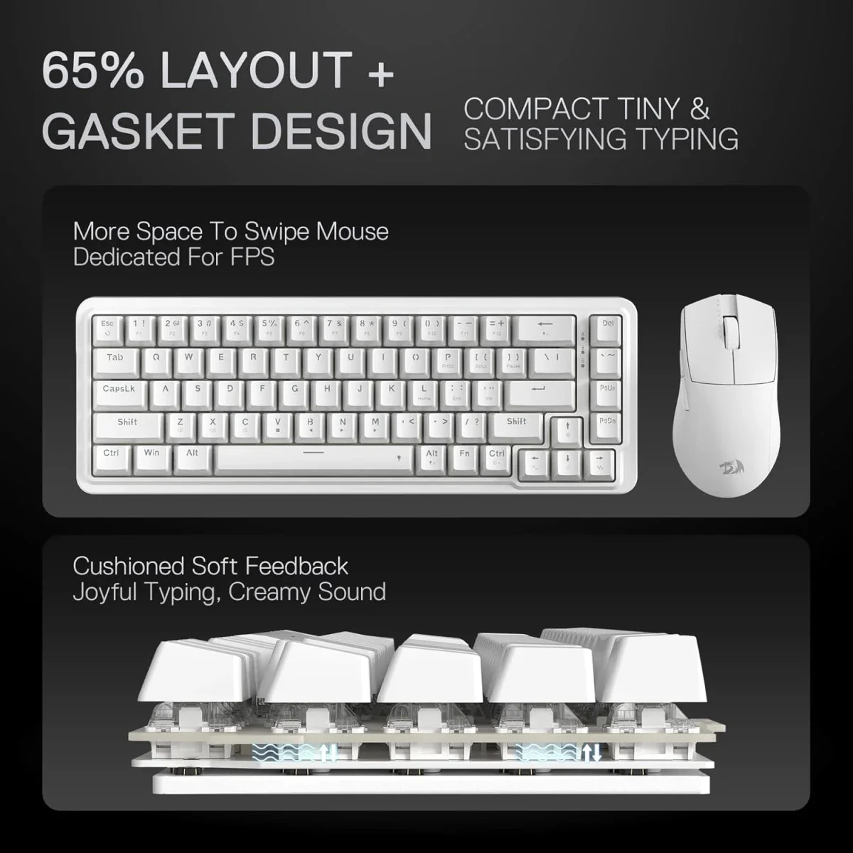 Redragon K709 NOVA 65% Wired RGB Mechanical Gaming Keyboard, 68 Keys, White - Thumbnail 4