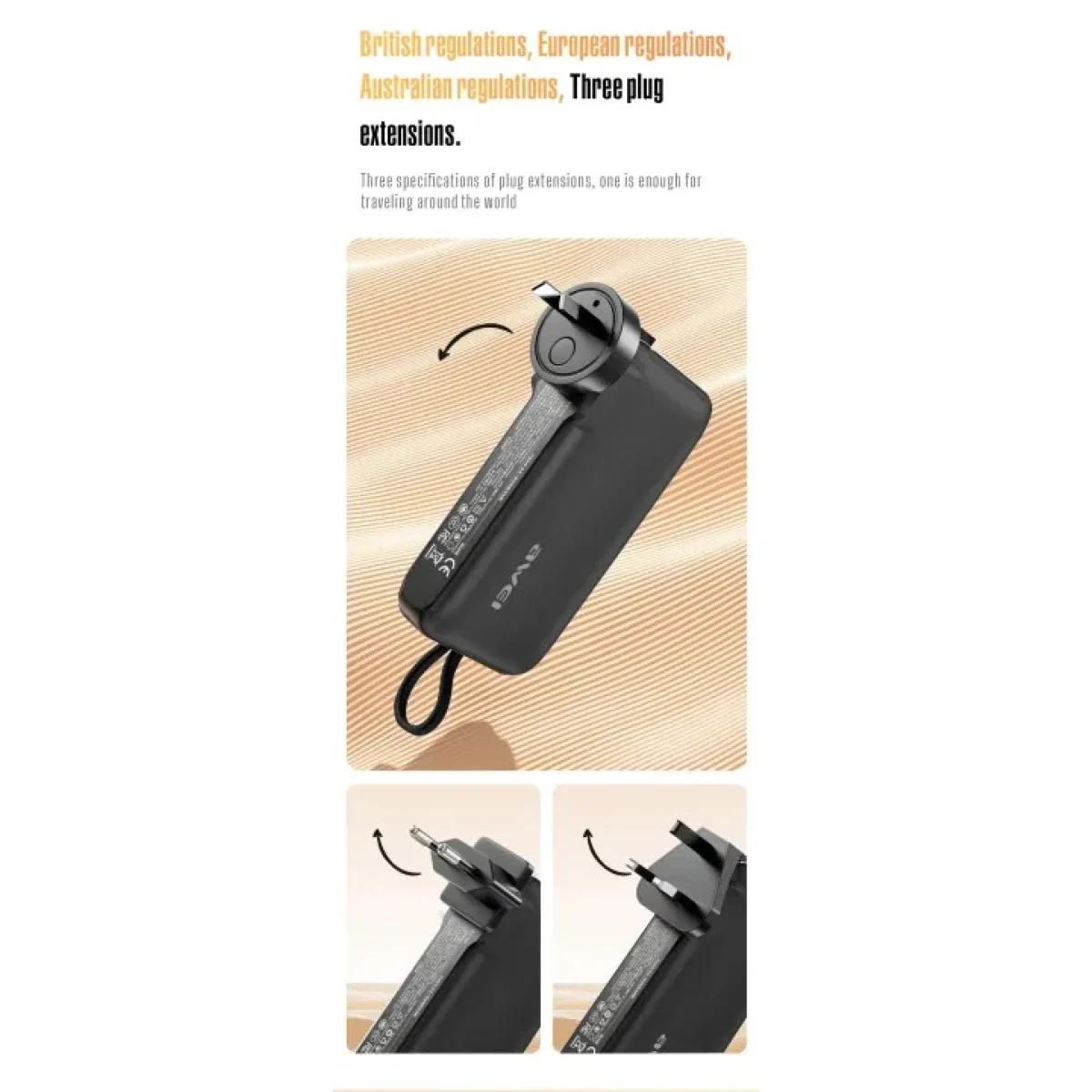Awei P84K 10000mAh Power Bank with Built-in USB-C Cable & Plug, 22.5W Fast Charging - Thumbnail 6