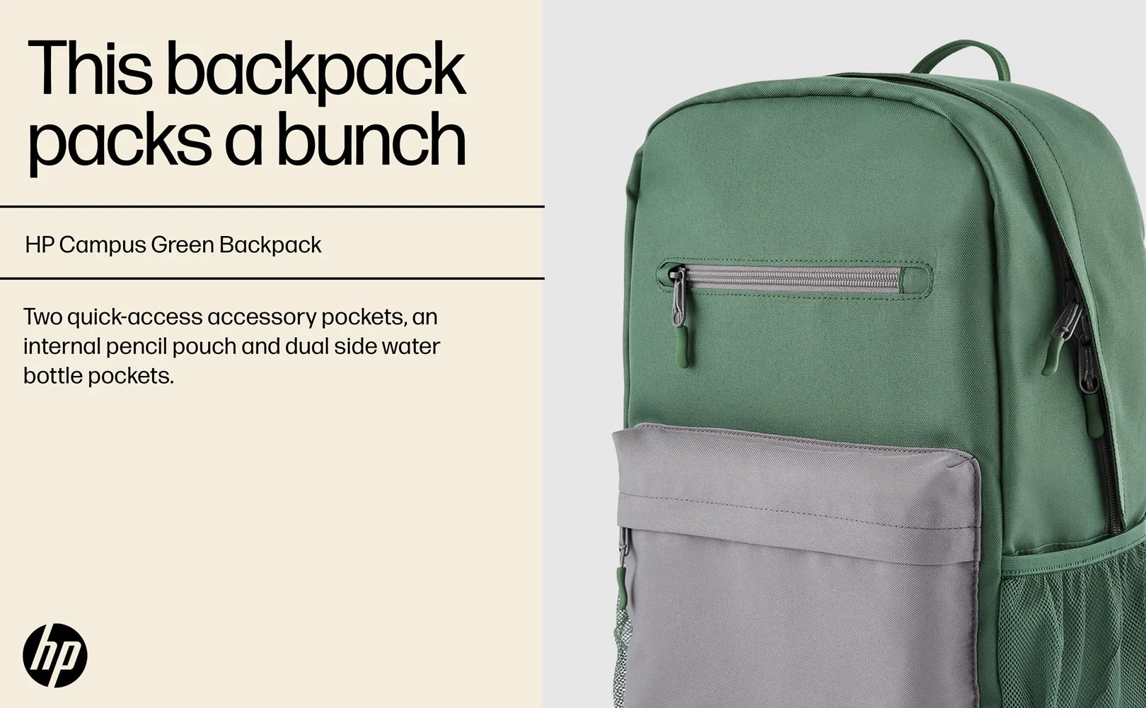 HP Campus Backpack for 15.6 Inch Laptop 17L Water Resistant - Green - Image 6