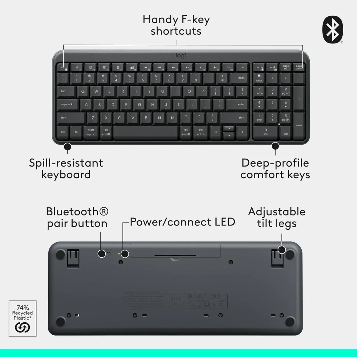 Logitech MK250 Bluetooth Keyboard & Mouse Combo, Arabic/English Layout, Graphite - Image 9