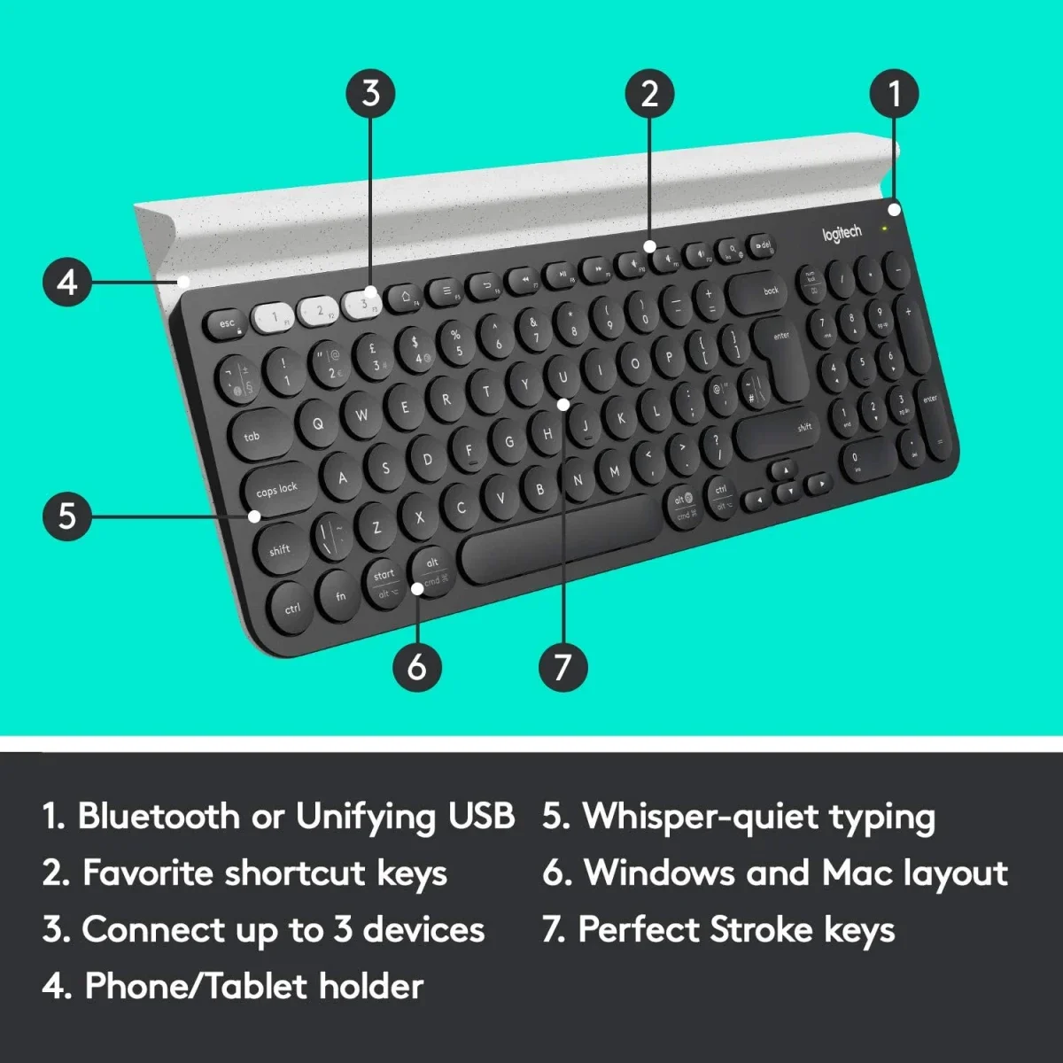 Logitech K780 Multi-Device Bluetooth Keyboard with FLOW - English - Thumbnail 6