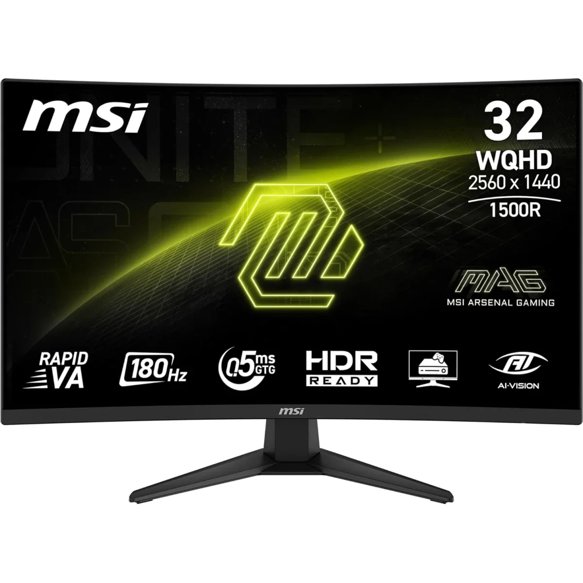 شاشة ألعاب MSI منحنية 32 إنش QHD 2K 1440p بتردد 180 هرتز وزمن استجابة 0.5 مللي ثانية MAG 321CQF E18