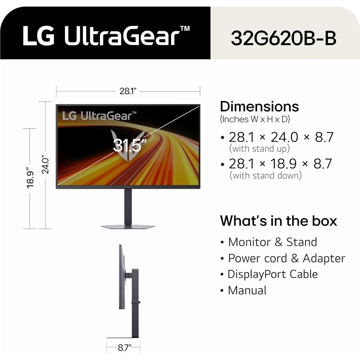 LG 32G620B-B UltraGear 32-inch IPS 2K QHD Gaming Monitor, 200Hz, 1ms, HDR10, G-SYNC Compatible, FreeSync Premium, HDMI, DisplayPort, Adjustable Stand - Thumbnail 2