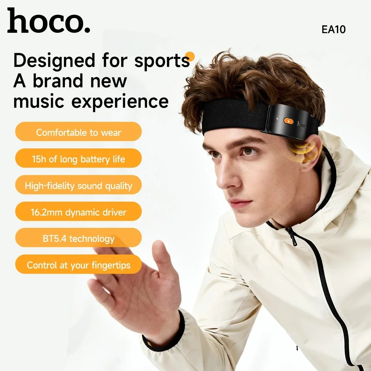 سماعة رياضية مفتوحة الأذن HOCO EA10 بتصميم عصابة رأس ومحركات 16.2 مم - أسود