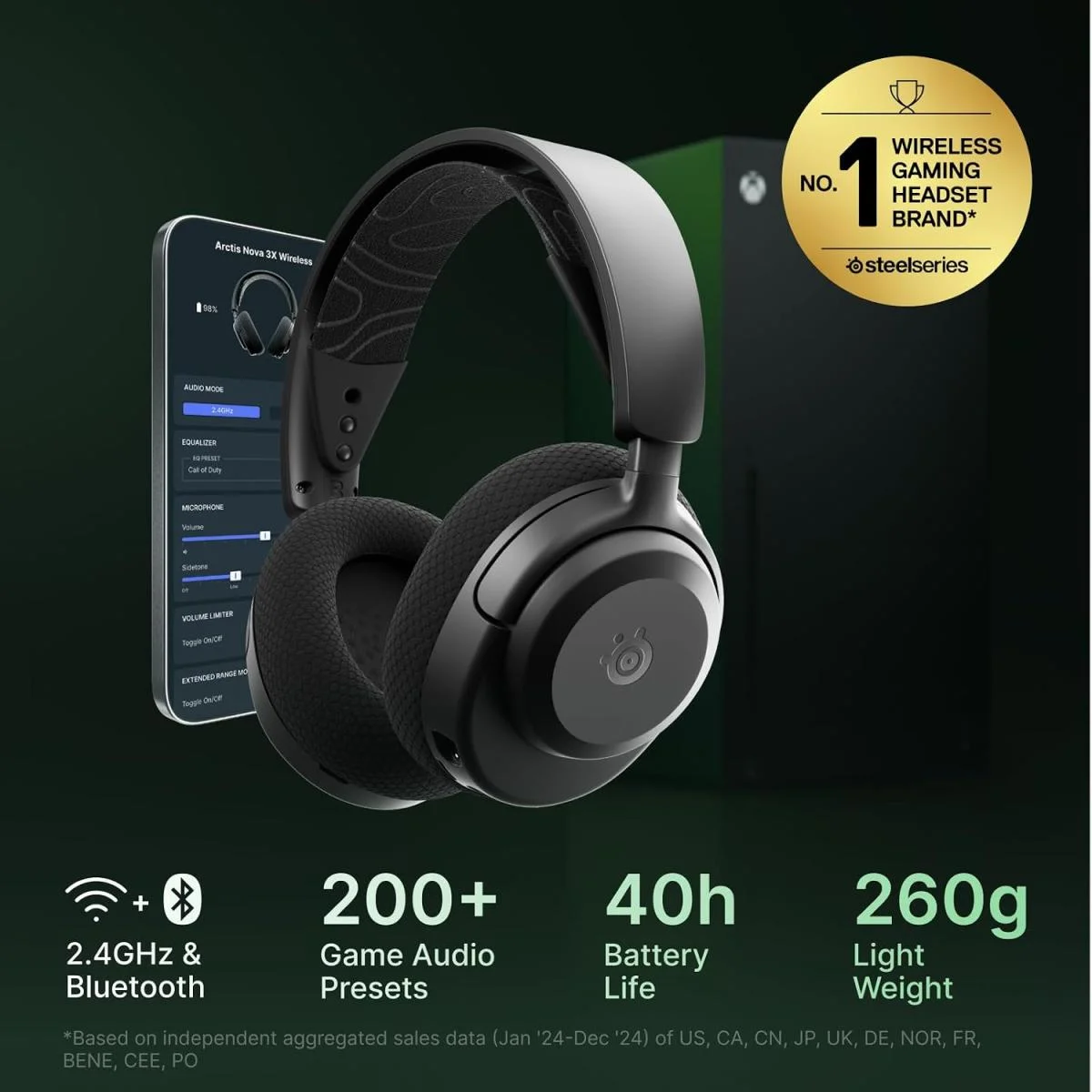 سماعة ألعاب SteelSeries Arctis Nova 3X لاسلكية متعددة المنصات ببطارية حتى 40 ساعة، أسود - Thumbnail 4