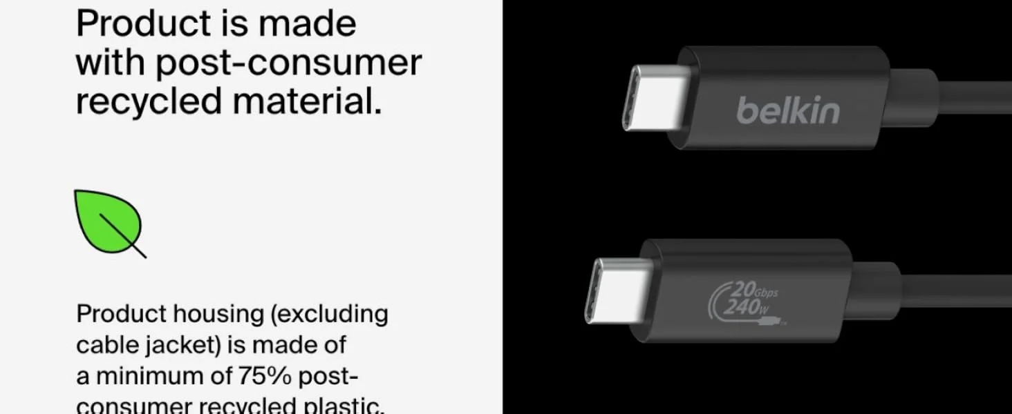 Belkin Connect USB4 USB-C to USB-C Cable 4ft/1.2M 240W 20Gbps Black - Image 14
