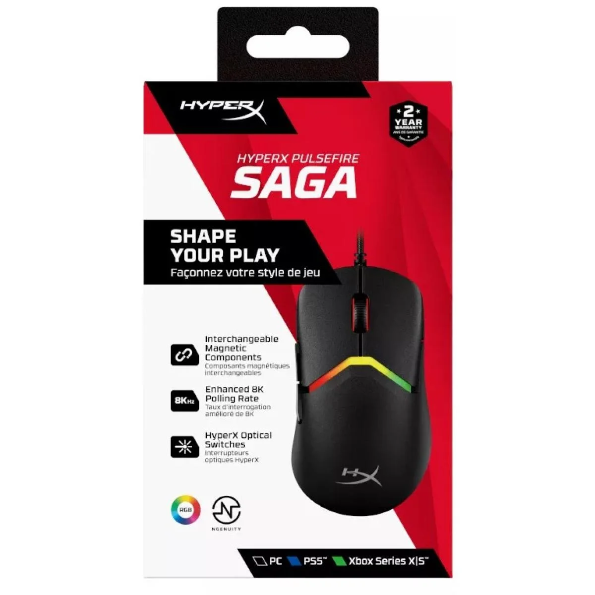 ماوس ألعاب HyperX Pulsefire Saga سلكي RGB بدقة 26K DPI ومعدل Polling 8KHz ووزن 69 جم