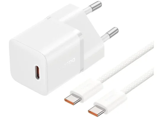 شاحن جداري Baseus GaN5 صغير سريع 1C بقدرة 20 واط EU مع كابل Dynamic 3 Series USB-C إلى USB-C بقدرة 100 واط 1 متر - أبيض قمري - Image 4